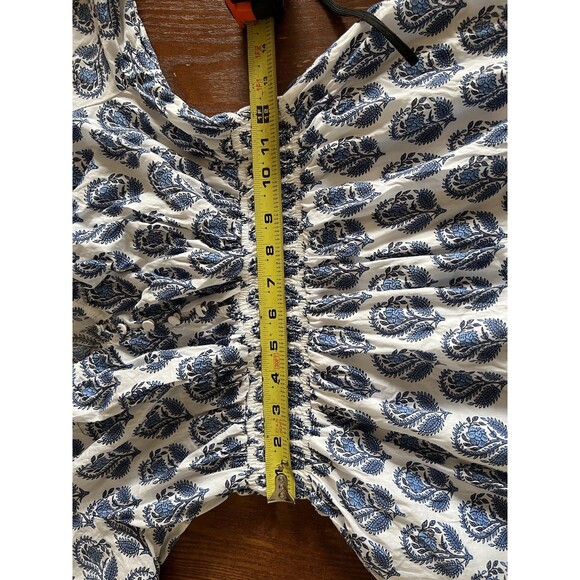J Crew V Neck Mini Bouquet Block Print Blue White Lined XS Smocked Dress - Picture 10 of 11